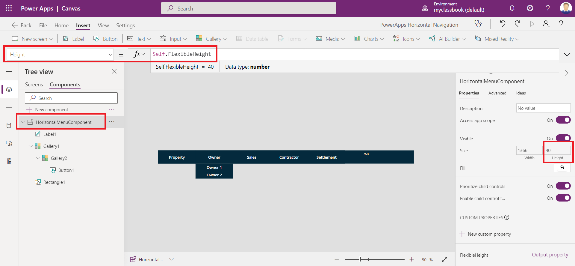 PowerApps Horizontal Navigation Menu Component With Submenu